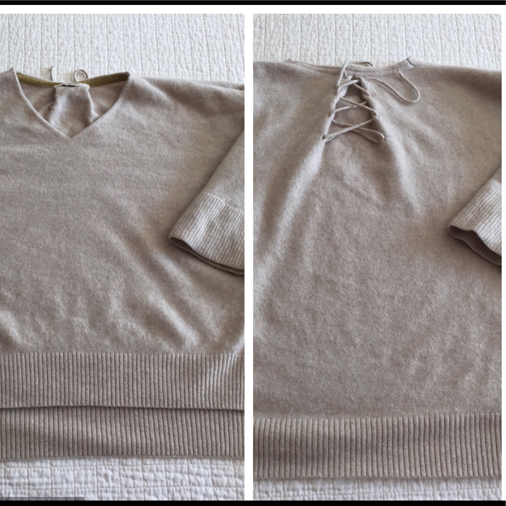 Euc Marquant Beige Cashmere Mix Boxy Hilo Sweater W/Lace On Back Neck